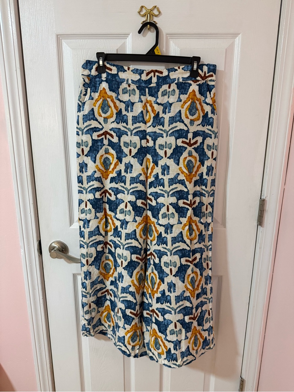 Christian Siriano Blue, Mustard & Cream Wide Leg, Pull On Trousers | L